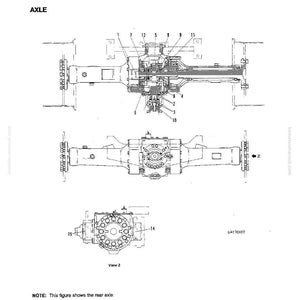 May include: Diagram of an axle, labeled "AXLE" at the top. The image shows three views of the axle, including a top-down view and a side view, with various components numbered for reference. The text "MAINTENANCE STANDARD" is at the top.