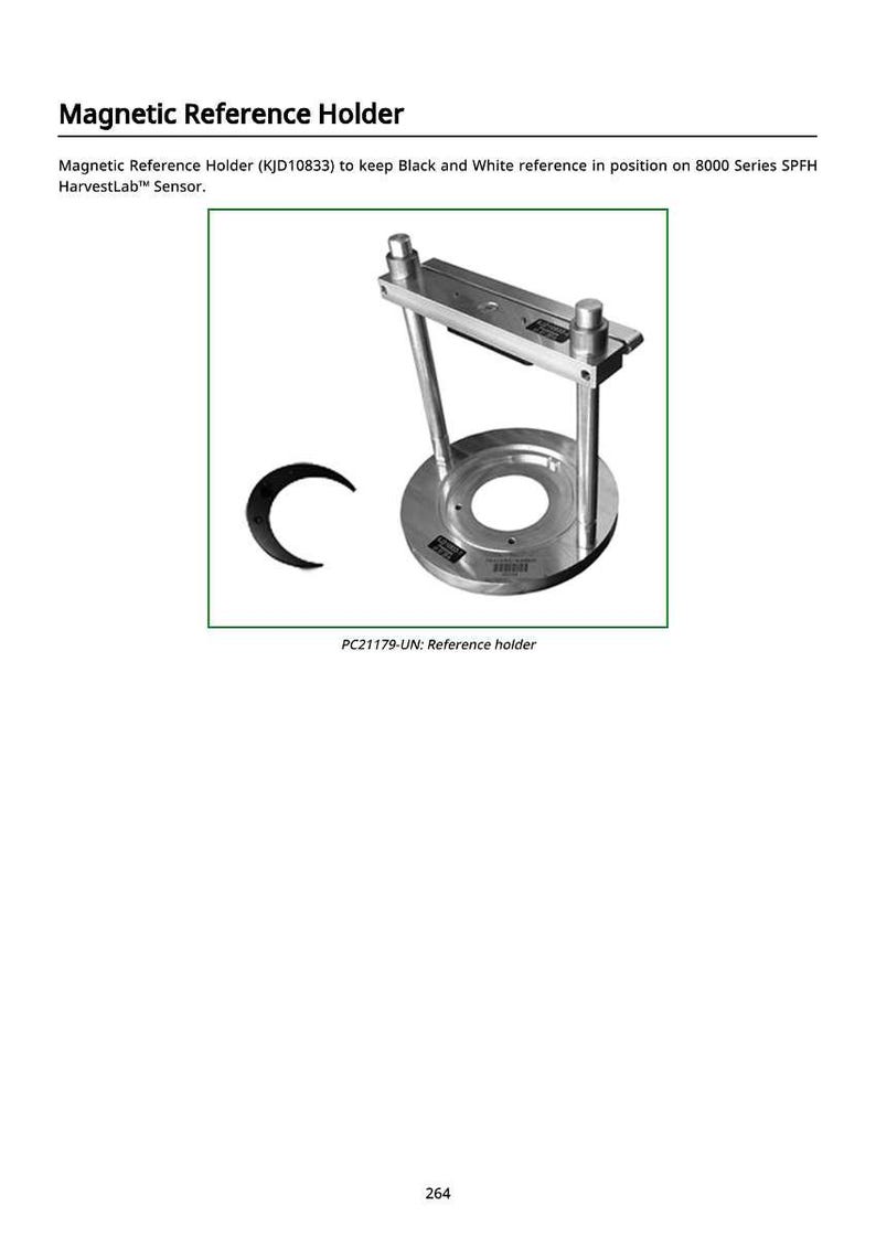 Puede incluir: Un soporte de referencia magn&eacute;tico plateado con una base circular y una parte superior rectangular. El soporte est&aacute; sostenido por tres varillas verticales. El texto "Magnetic Reference Holder" y "PC21179-UN: Reference holder" son visibles.