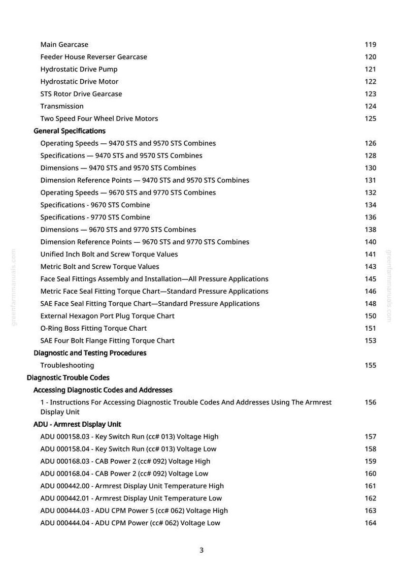 May include: A printed page from a manual, featuring a table of contents with various technical specifications, diagnostic procedures, and trouble codes. The text includes terms like "Gearcase," "Torque Values," and "Display Unit."