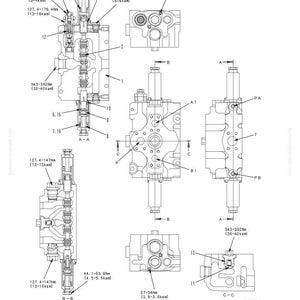 May include: Diagram of a hoist valve, a component used in machinery. The image includes multiple views and cross-sections, with annotations indicating measurements in Newton-meters (Nm) and kilopond-meters (kgm). The text "HOIST VALVE" is prominently displayed.