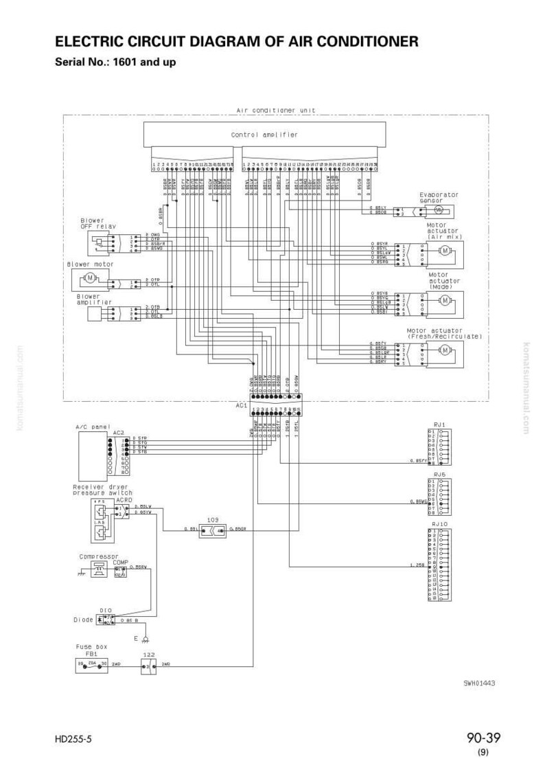 May include: Electric circuit diagram of an air conditioner, with labels for components like the blower motor, compressor, and fuse box. The diagram includes serial number information and is a technical illustration.