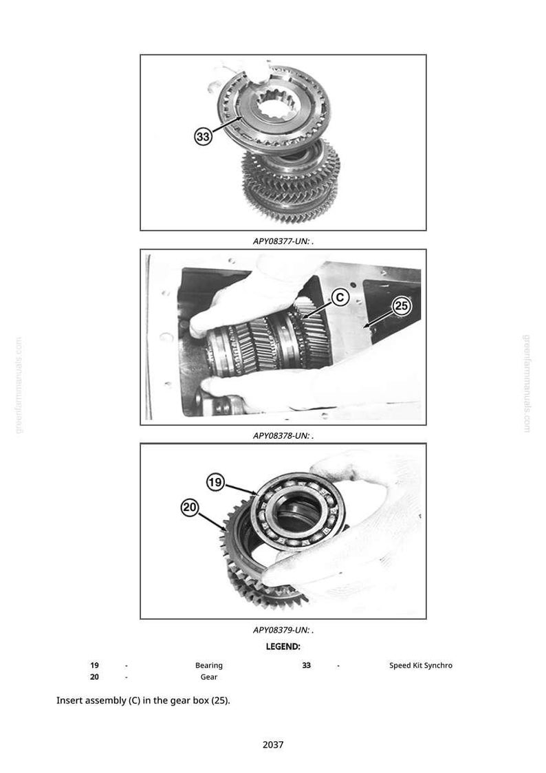 K&ouml;nnte beinhalten: Technische Zeichnung mit verschiedenen mechanischen Komponenten, darunter Zahnr&auml;der, Lager und ein Speed-Kit-Synchro. Die Abbildung ist eine detaillierte Illustration von Automobil- oder Maschinenteilen.