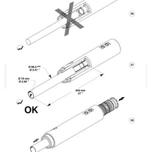 May include: Diagram of a cylindrical mechanical component with measurements in inches. The image includes the text "OK" and the Komatsu logo. The component is shown in different stages of assembly.
