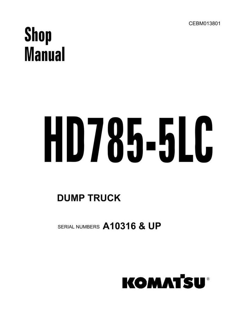 Puede incluir: Un manual de taller blanco con el texto "Shop Manual" en negrita negra. El t&iacute;tulo del manual es "HD785-5LC" en letras negras grandes y en negrita. Debajo, se lee "DUMP TRUCK" y "SERIAL NUMBERS A10316 & UP". El logotipo de Komatsu est&aacute; en la parte inferior.