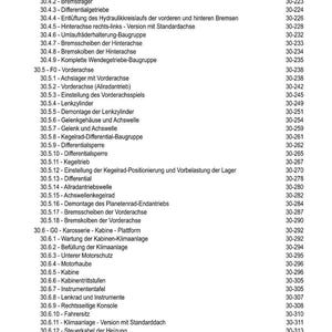 May include: A detailed table of contents in black text on a white background. The document lists various automotive components and systems, including brakes, axles, and climate control, with corresponding page numbers.