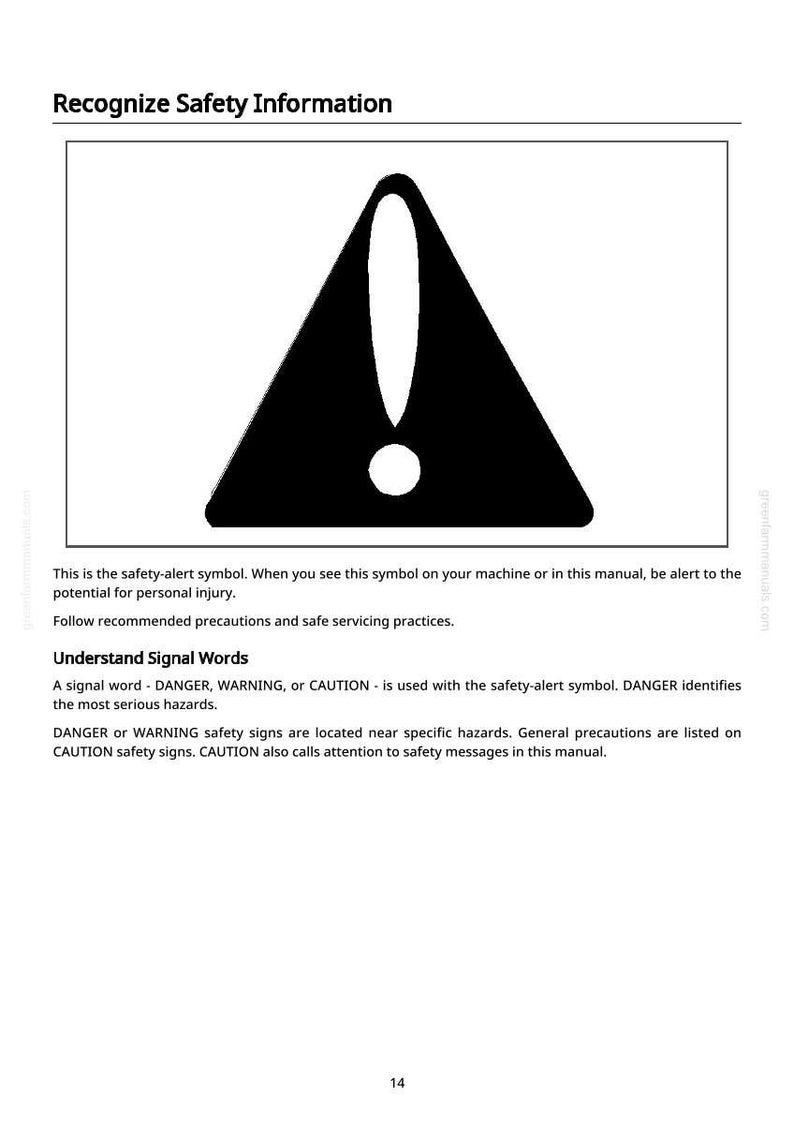 Puede incluir: Un s&iacute;mbolo de alerta de seguridad en blanco y negro, un signo de exclamaci&oacute;n dentro de un tri&aacute;ngulo, se muestra sobre un fondo blanco. El texto "Reconocer la informaci&oacute;n de seguridad" est&aacute; en la parte superior. La imagen es de un manual.