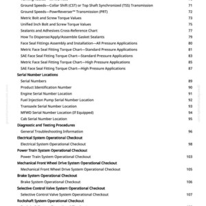 May include: A page from a manual with a list of specifications, including dimensions, torque values, and operational checklists. The text is in black font on a white background, with page numbers and section titles.