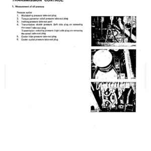 May include: A page from a manual titled "Transmission Control" with diagrams and a list of pressure outlets, including take-out plugs. The diagrams show engine components in black and white. The page also includes the number "22-4" and the code "D755".