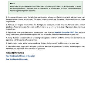 Op de afbeelding: Document getiteld "RUC 520970.18 - Metersnelheid Motor Laag" met instructies voor het oplossen van problemen. Bevat een opmerking over het wisselen van componenten en een genummerde lijst met stappen.