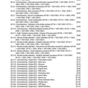May include: A page from a manual titled "CONTENTS" with a list of commissioning procedures for an engine control unit (ECU). The list includes calibration, configuration, and menu options. The page numbers are listed on the right.