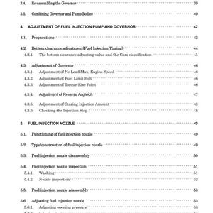 May include: A detailed table of contents from a manual, with headings and subheadings related to fuel injection systems. The text is black on a white background, with page numbers on the right.
