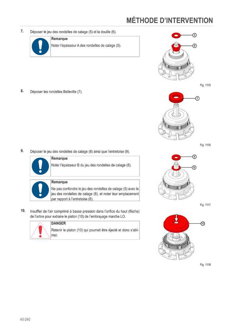 May include: Diagram from a manual showing a mechanical assembly process. The image includes numbered steps, illustrations of parts, and warning symbols. Text in French provides instructions for the assembly.