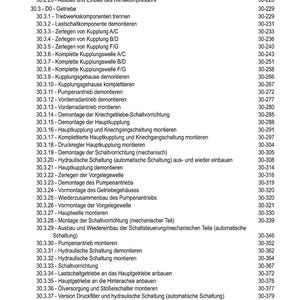 May include: A detailed table of contents in German, listing various mechanical procedures with corresponding page numbers. The document appears to be a technical manual, likely for automotive repair or maintenance.