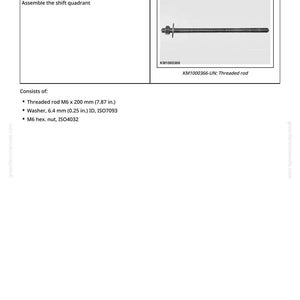 May include: Diagram of a threaded rod assembly, including a 7.87-inch threaded rod, a washer, and a hex nut. The text reads "DFKM001 - Threaded Rod" and "KM1000366-UN: Threaded rod."