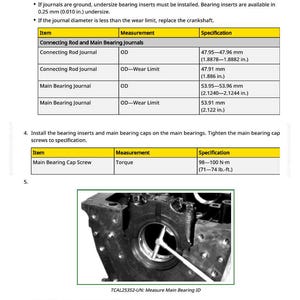 Puede incluir: Diagrama t&eacute;cnico con medidas para mu&ntilde;ones de biela y mu&ntilde;ones principales de cig&uuml;e&ntilde;al. Incluye especificaciones en pulgadas y mil&iacute;metros, junto con una imagen detallada de un componente del motor.