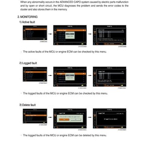 May include: A page from a manual detailing the self-diagnostic system, including active and logged faults, and fault deletion. The page includes diagrams of the system's interface and text descriptions.