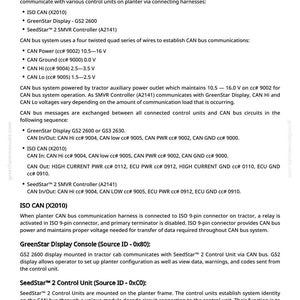 May include: Diagram of the SeedStar&trade; 2 CAN Bus Theory of Operation, detailing the Controller Area Network (CAN bus) system. Includes information on ISO CAN, GreenStar Display, and SMVR Controller, with voltage specifications.