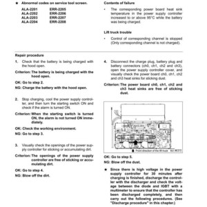 K&ouml;nnte beinhalten: Eine Fehlerbehebungsanleitung f&uuml;r einen Gabelstapler, die Verfahren zur Behebung von Warnungen zur Temperatur des K&uuml;hlk&ouml;rpers detailliert. Enth&auml;lt ein Diagramm der internen Komponenten des Gabelstaplers und eine Liste von Fehlercodes.