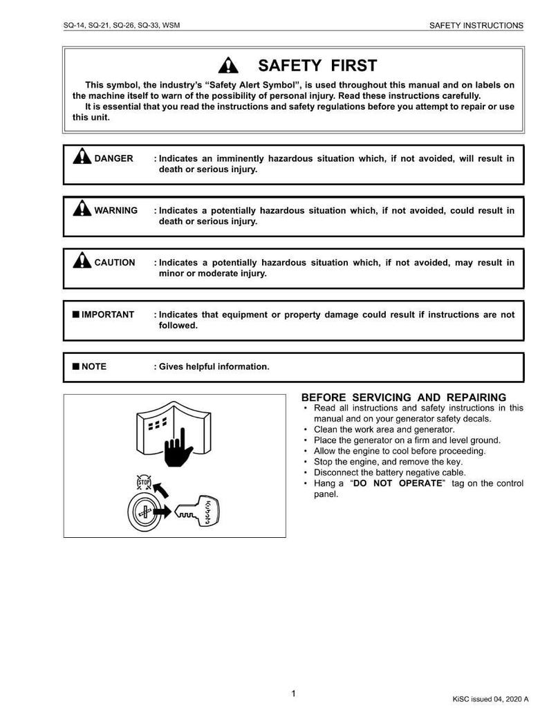 K&ouml;nnte beinhalten: Ein Sicherheitshandbuch mit dem Titel &bdquo;SAFETY FIRST&ldquo; und Warnsymbolen f&uuml;r Gefahr, Warnung und Vorsicht. Das Handbuch enth&auml;lt Anweisungen f&uuml;r die Wartung und Reparatur von Ger&auml;ten, einschlie&szlig;lich Sicherheitsvorkehrungen und Warnhinweisen.