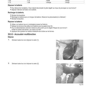 Pu&ograve; includere: Una pagina di un manuale intitolata "M&Eacute;THODE D'INTERVENTION" con istruzioni sulla manutenzione e la rimozione della batteria. Include tabelle con informazioni sulla densit&agrave; e sulla carica, e diagrammi con le figure 642 e 643.