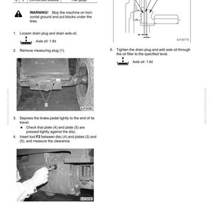 May include: A page from a manual detailing the process of measuring brake disc wear. The image includes diagrams, text instructions, and close-up photos of the process. The text includes warnings and specific steps for the procedure.