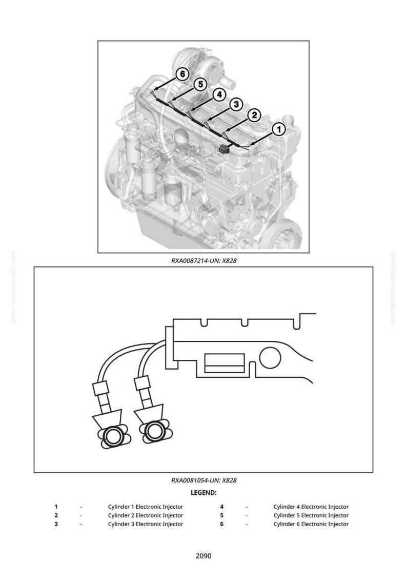 May include: Diagram of an engine with numbered components, including electronic injectors. The image also features a detailed schematic of injector components and a legend identifying each cylinder's injector. Text: RXA0087214-UN: X828 and RXA0081054-UN: X828.