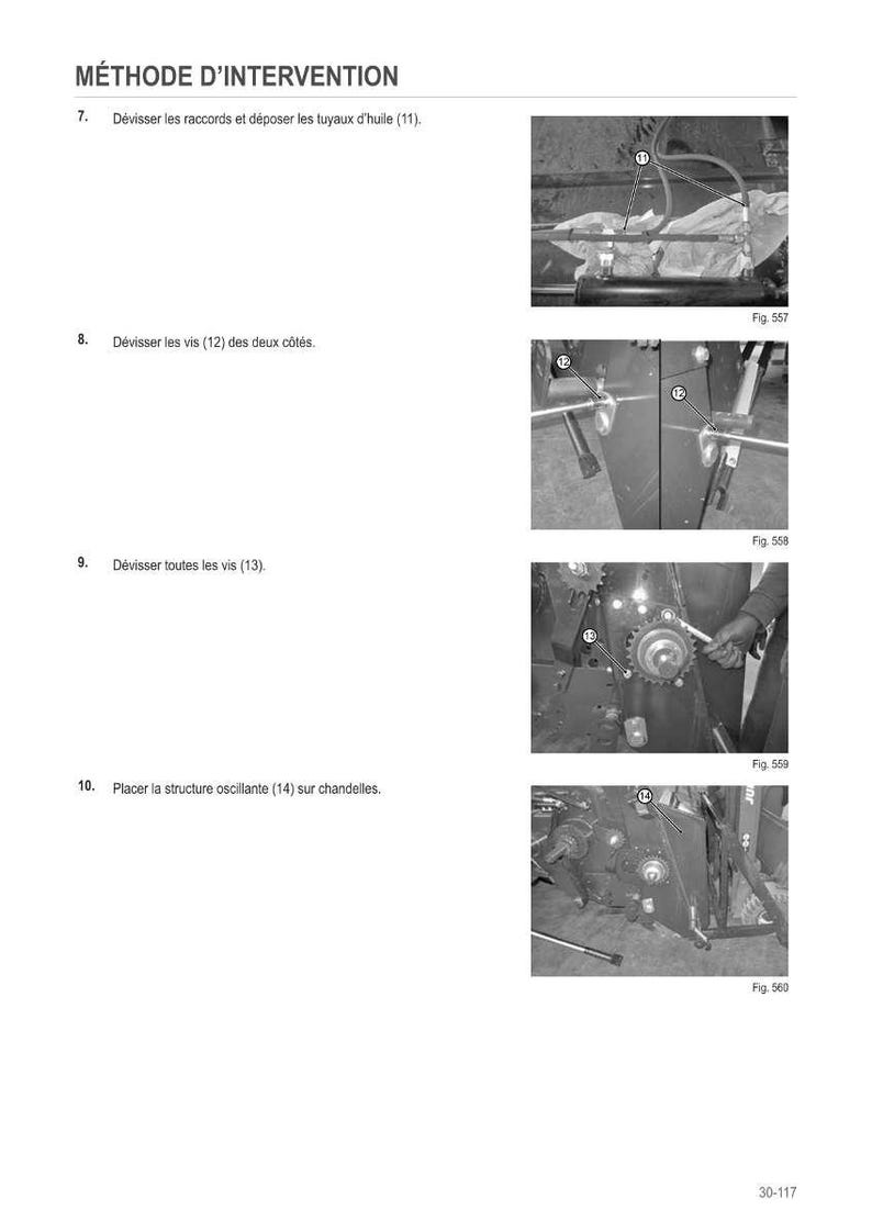 May include: A page from a manual with the title "M&Eacute;THODE D'INTERVENTION". The page contains four images with instructions for mechanical procedures. The images show close-ups of mechanical components with arrows pointing to specific parts. Text accompanies each image, detailing the steps.