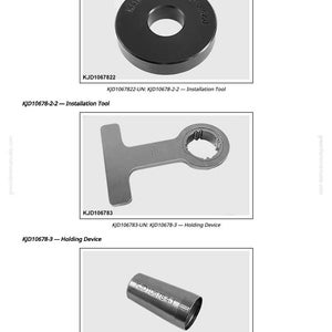 May include: A page showing three metal installation tools. The top tool is a black circular piece with a central hole and text. The middle tool is a silver T-shaped piece with a circular end. The bottom tool is a silver cylinder.