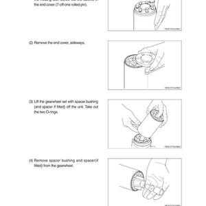 May include: Technical diagram illustrating the disassembly of a steering column. The image shows step-by-step instructions with accompanying illustrations, including removing screws, end covers, and O-rings. The text reads "DISASSEMBLY".
