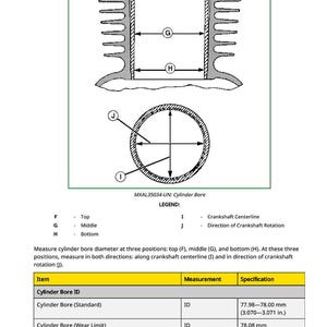May include: Diagram of a cylinder bore with measurements and labels. The image includes a cross-section view and a top-down view, with dimensions in inches and millimeters. Text includes "Cylinder Bore ID" and specifications.