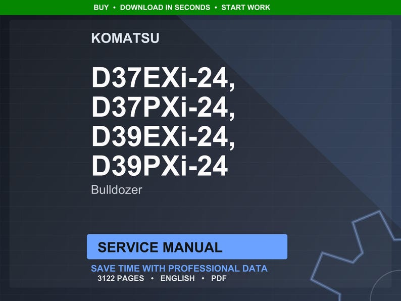 May include: A digital service manual for Komatsu bulldozers, including models D37EXi-24, D37PXi-24, D39EXi-24, and D39PXi-24. The manual contains 3122 pages of professional data and is available in PDF format.