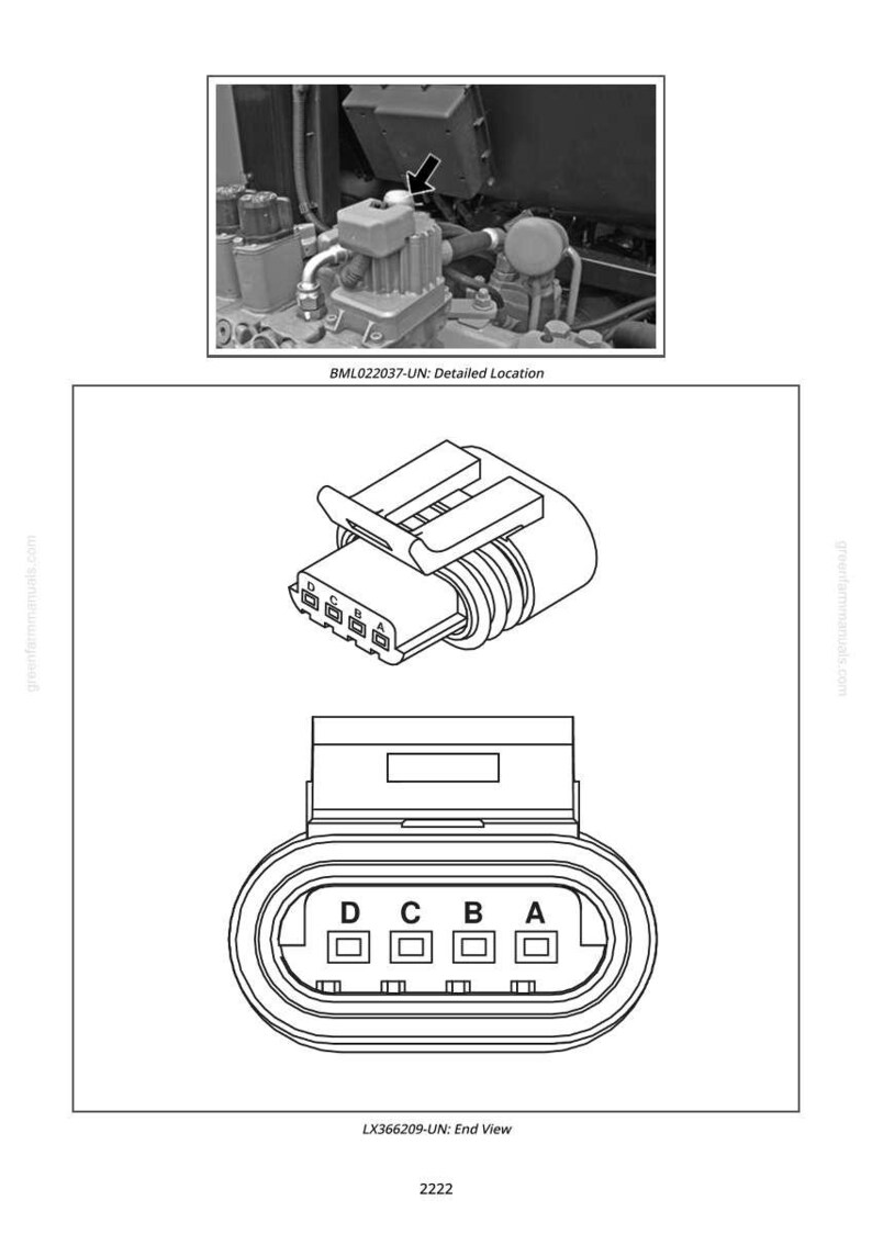 May include: Detailed diagram of an electrical connector with four labeled terminals: A, B, C, and D. The image includes a top-down view and a detailed location diagram. Text on the image reads: LX366209-UN: End View and BML022037-UN: Detailed Location.