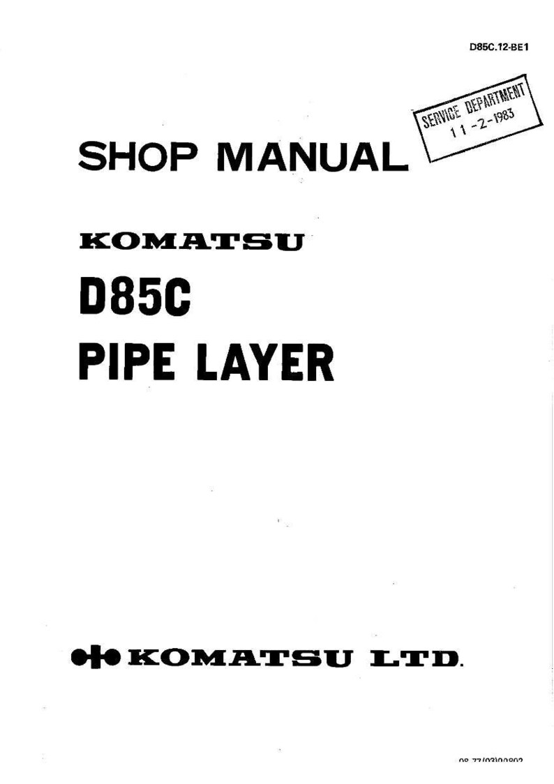 May include: A white shop manual cover with black text. The title reads "SHOP MANUAL" above "KOMATSU D85C PIPE LAYER." A stamp indicates "SERVICE DEPARTMENT 11-2-1983." The Komatsu Ltd. logo is at the bottom.