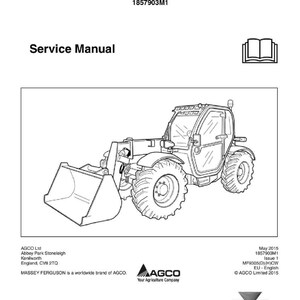 K&ouml;nnte beinhalten: Schwarz-Wei&szlig;-Strichzeichnung eines Massey Ferguson Teleskopladers aus einem Servicehandbuch. Das Bild enth&auml;lt den Text "Service Manual" und "MASSEY FERGUSON". Der Teleskoplader hat eine Schaufel und gro&szlig;e Reifen.