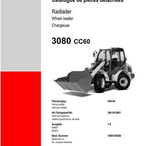 Pu&ograve; includere: Lista ricambi per una pala gommata, modello 3080 CC60. Il documento presenta specifiche tecniche e numeri di parte, con il logo Weidemann in basso.