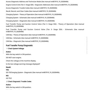 May include: A diagnostic manual page with text detailing the Fuel Transfer Pump and Suction Control Valve, including diagnostic procedures and troubleshooting steps. The page includes headings, bullet points, and reference numbers.