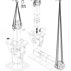 May include: Technical diagram of Komatsu machinery components, including a lifting diagram with a weight limit of 545 Kg. The image shows various parts suspended by ropes, with labels like "HP" and "LP".