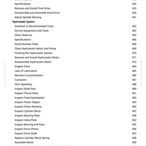 May include: A detailed table of contents from a manual, with the title "Single Reduction Final Drive - Heavy Duty." The text lists various topics, including tools, equipment, and system components, with corresponding page numbers.