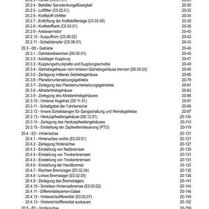 May include: A detailed table of contents from a technical manual, listing automotive components and procedures. The text is in German, with sections on engine components, transmissions, and axles. The page numbers are on the right.