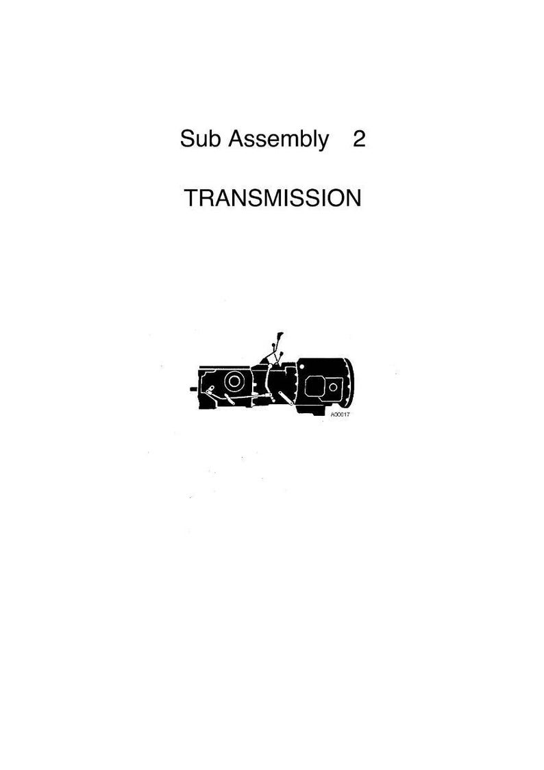 K&ouml;nnte beinhalten: Eine Schwarz-Wei&szlig;-Zeichnung einer Getriebeanordnung. Der Text "Sub Assembly 2" und "TRANSMISSION" stehen &uuml;ber der Zeichnung. Die Zeichnung enth&auml;lt verschiedene mechanische Komponenten.