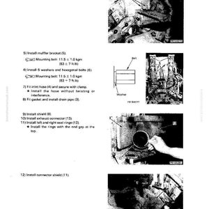 May include: Diagram from a Komatsu manual showing the installation of various engine components, including bolts, washers, and hoses. The image includes detailed instructions and part numbers for the 8V170-1 series.
