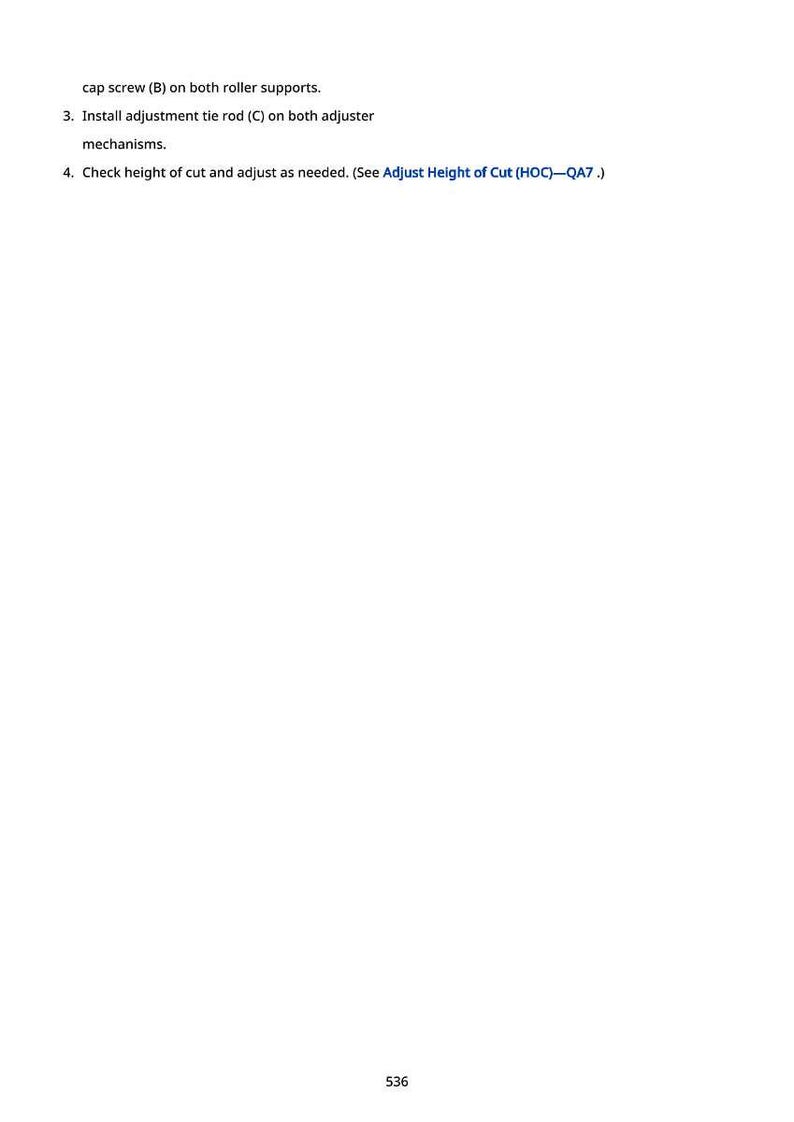 May include: A white page with instructions for a mechanical process. The text describes steps for installing parts and checking adjustments. The number 536 is at the bottom of the page.