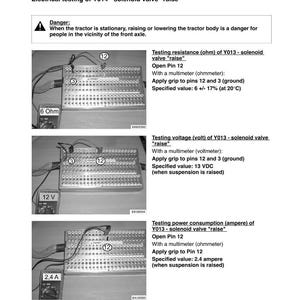 May include: Technical diagram for electrical testing of a solenoid valve, featuring a circuit board with wires and a multimeter. The diagram includes text about testing resistance, voltage, and power consumption.