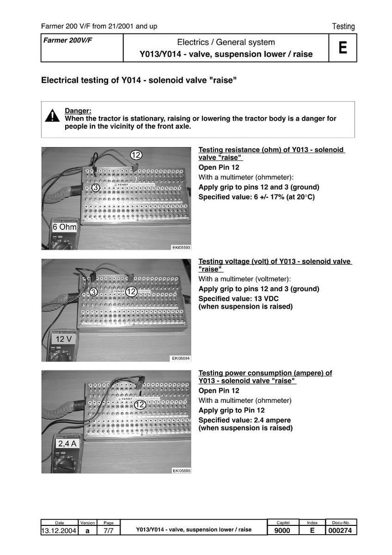 May include: Technical diagram for electrical testing of a solenoid valve, featuring a circuit board with wires and a multimeter. The diagram includes text about testing resistance, voltage, and power consumption.