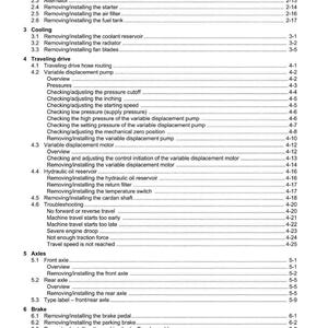 May include: A page from a Weidemann service manual, featuring a table of contents with various automotive repair procedures. The text is in English, with section headings and page numbers.