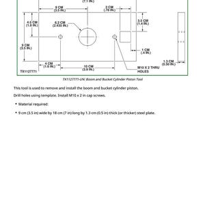 Puede incluir: Diagrama de la herramienta DFT1350 para pist&oacute;n de cilindro de pluma y cuchara. La herramienta mide 9 cm de ancho por 18 cm de largo y 1,3 cm de grosor. Incluye medidas en cm y pulgadas, con texto.