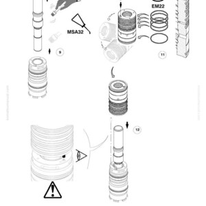 May include: An exploded diagram of mechanical components, including cylindrical parts, O-rings, and a container labeled "EM22". The diagram includes the text "KOMATSU 2022 rev 01" and "JMHB09H-2 BM101105505".