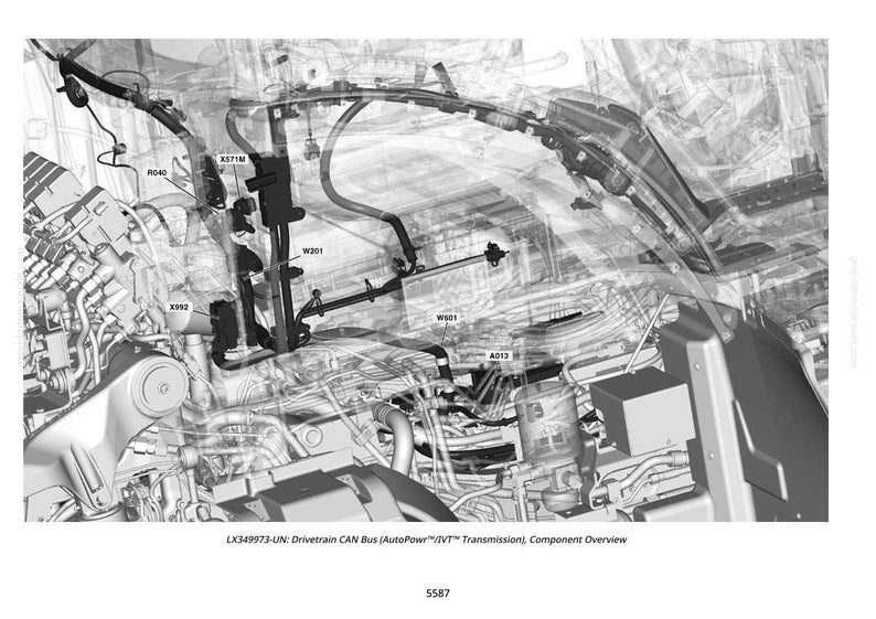 May include: An engineering diagram in grayscale, showcasing the internal components of a vehicle's drivetrain CAN bus. The image includes various labeled parts, wiring, and mechanical elements, providing a detailed overview of the system.