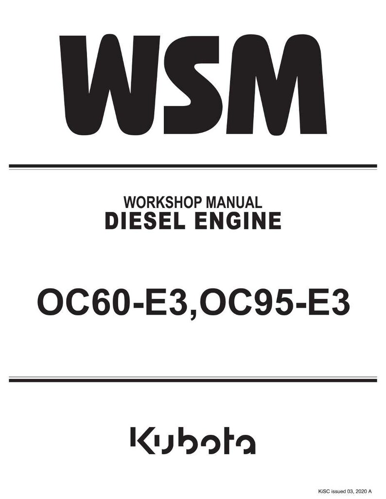 May include: A white background with black text that reads "WSM" at the top. Below, the text "WORKSHOP MANUAL DIESEL ENGINE" is displayed. The text "OC60-E3, OC95-E3" is also visible. The Kubota logo is at the bottom.