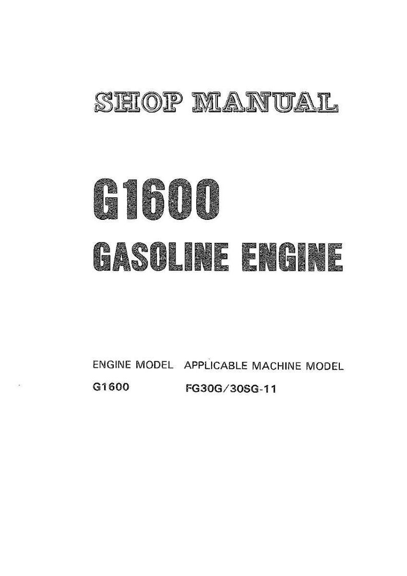 K&ouml;nnte beinhalten: Eine wei&szlig;e Seite mit dem Text "SHOP MANUAL" oben. Darunter wird der Text "G1600 GASOLINE ENGINE" angezeigt. Der untere Teil der Seite listet "ENGINE MODEL" und "APPLICABLE MACHINE MODEL" auf.
